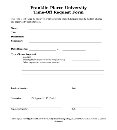 University Employee Time Off Request Form