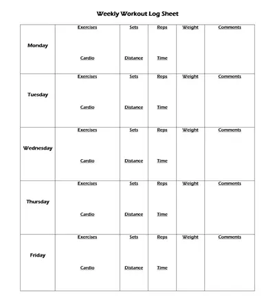 Weekly Workout Log Template