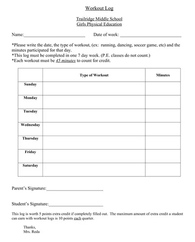 Workout Log Template Word