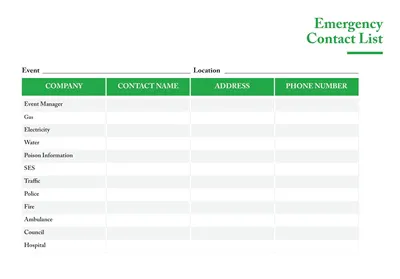 Company Emergency Contact List Template