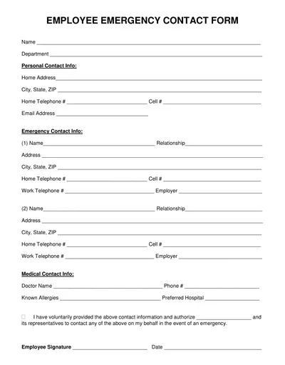 Employee Emergency Contact Form Template