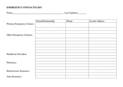 Family Emergency Contact List Template
